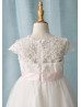 Cap Sleeves Ivory Lace Tulle Floor Length Flower Girl Dress